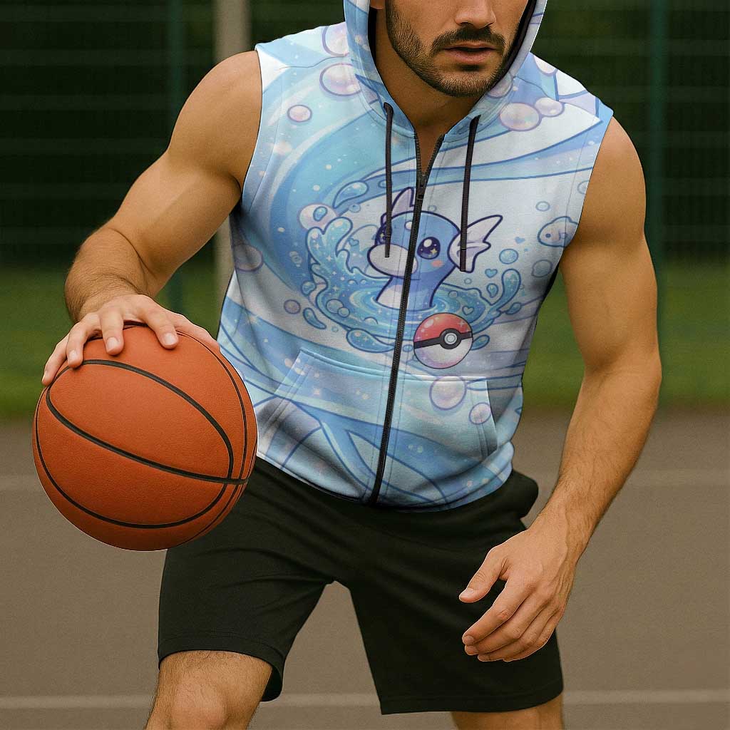Dratini Sleeveless Zip Hoodie Pastel Aquatic Crystal Art