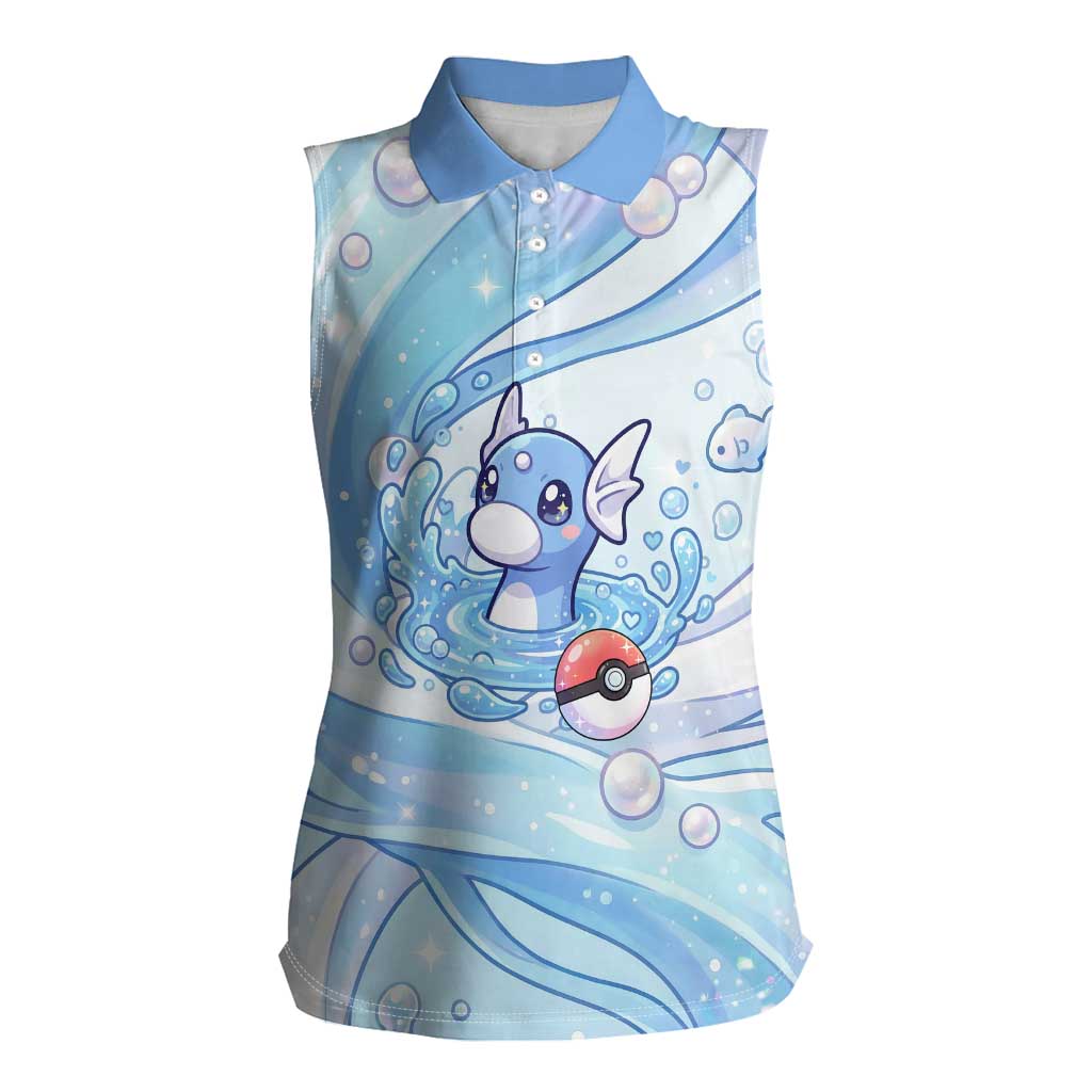 Dratini Women Sleeveless Polo Shirt Pastel Aquatic Crystal Art