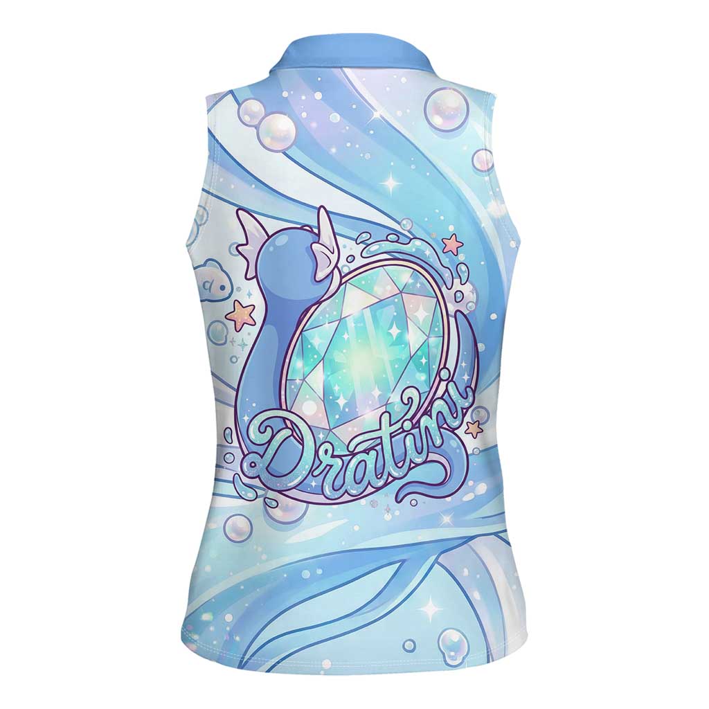 Dratini Women Sleeveless Polo Shirt Pastel Aquatic Crystal Art