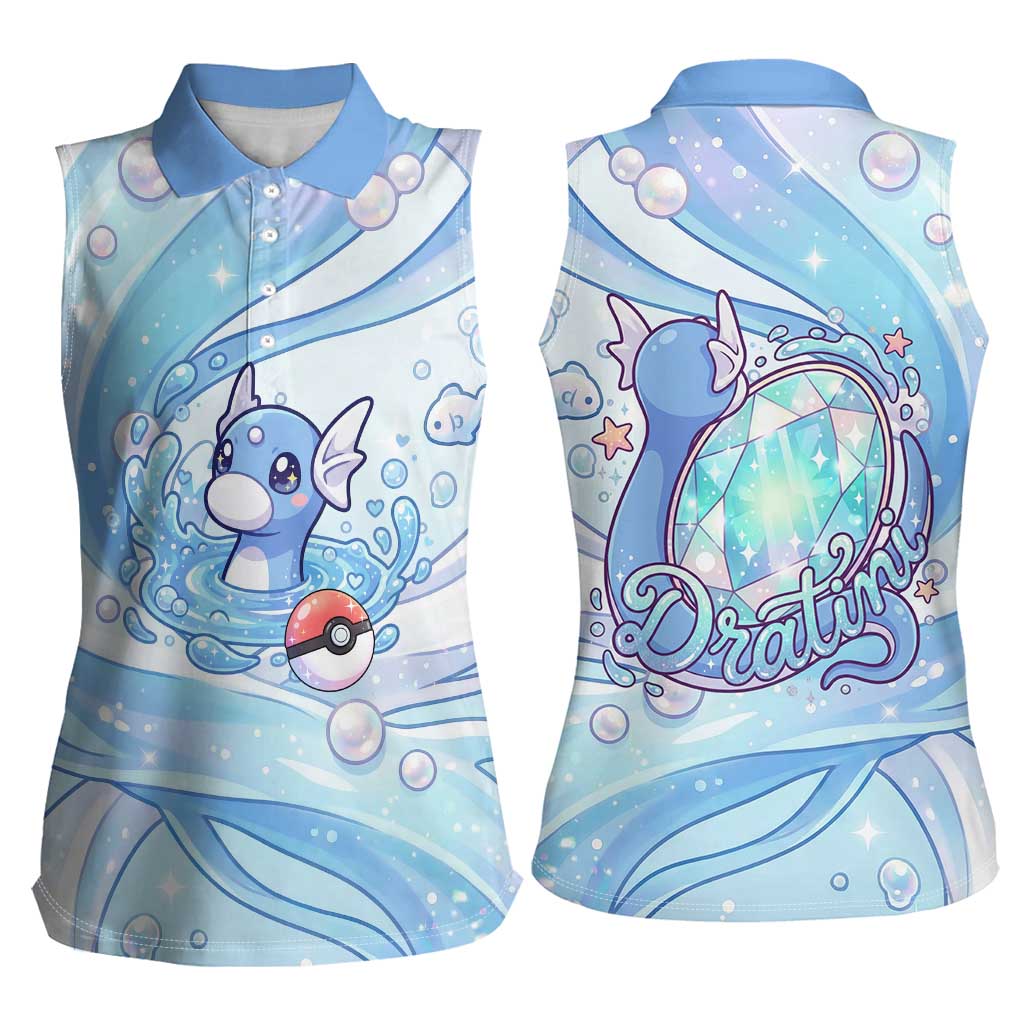 Dratini Women Sleeveless Polo Shirt Pastel Aquatic Crystal Art