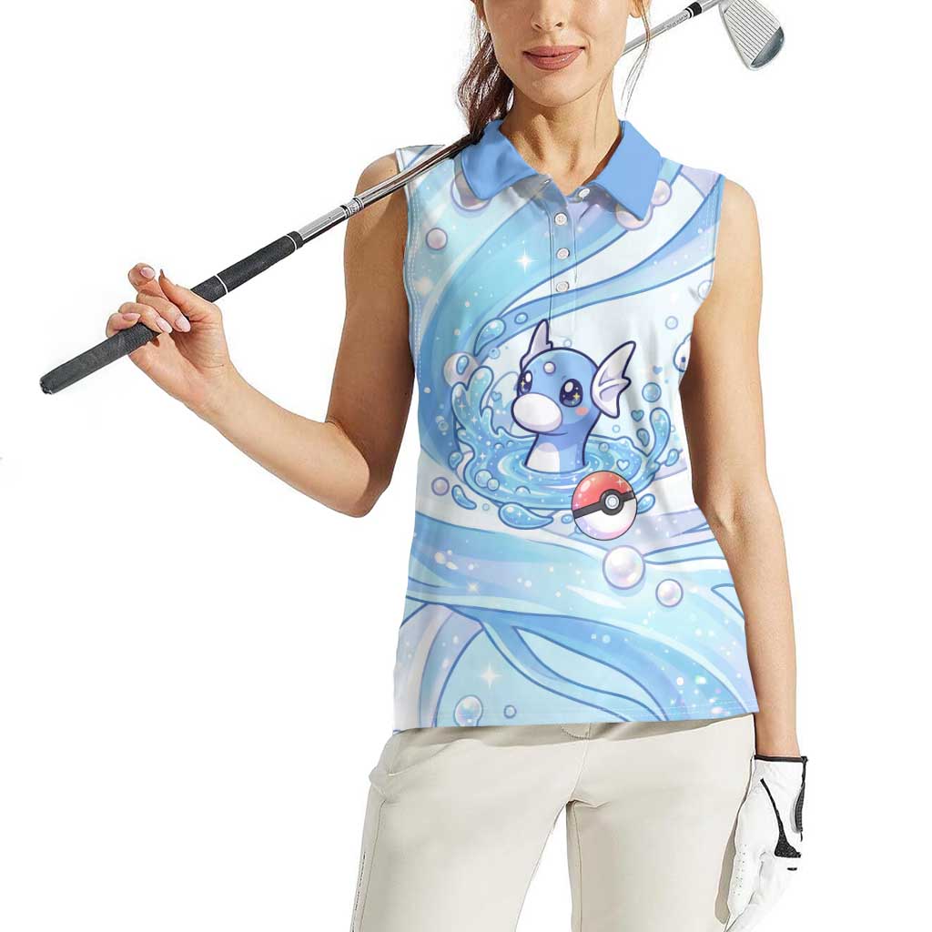 Dratini Women Sleeveless Polo Shirt Pastel Aquatic Crystal Art