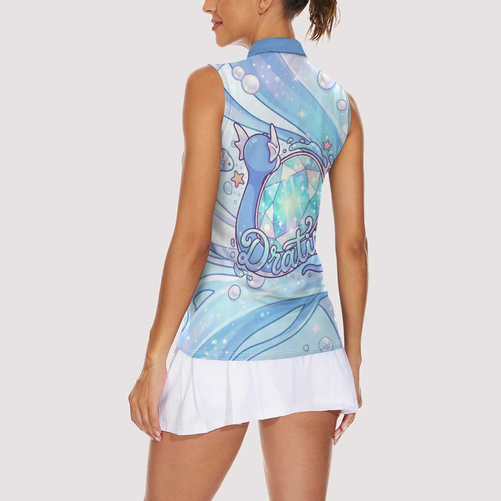 Dratini Women Sleeveless Polo Shirt Pastel Aquatic Crystal Art