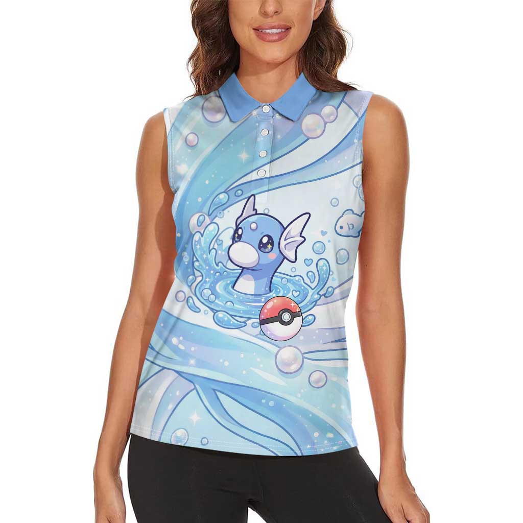 Dratini Women Sleeveless Polo Shirt Pastel Aquatic Crystal Art