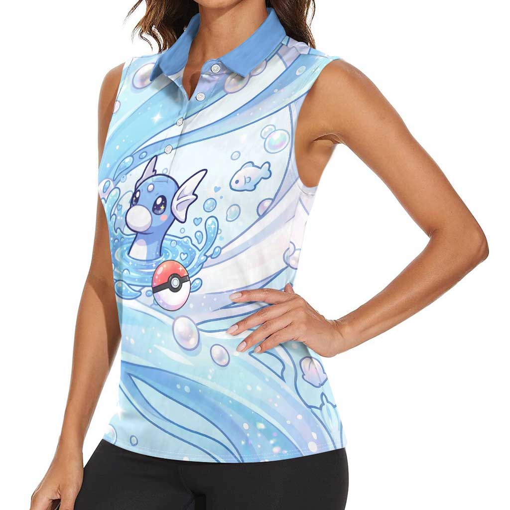 Dratini Women Sleeveless Polo Shirt Pastel Aquatic Crystal Art