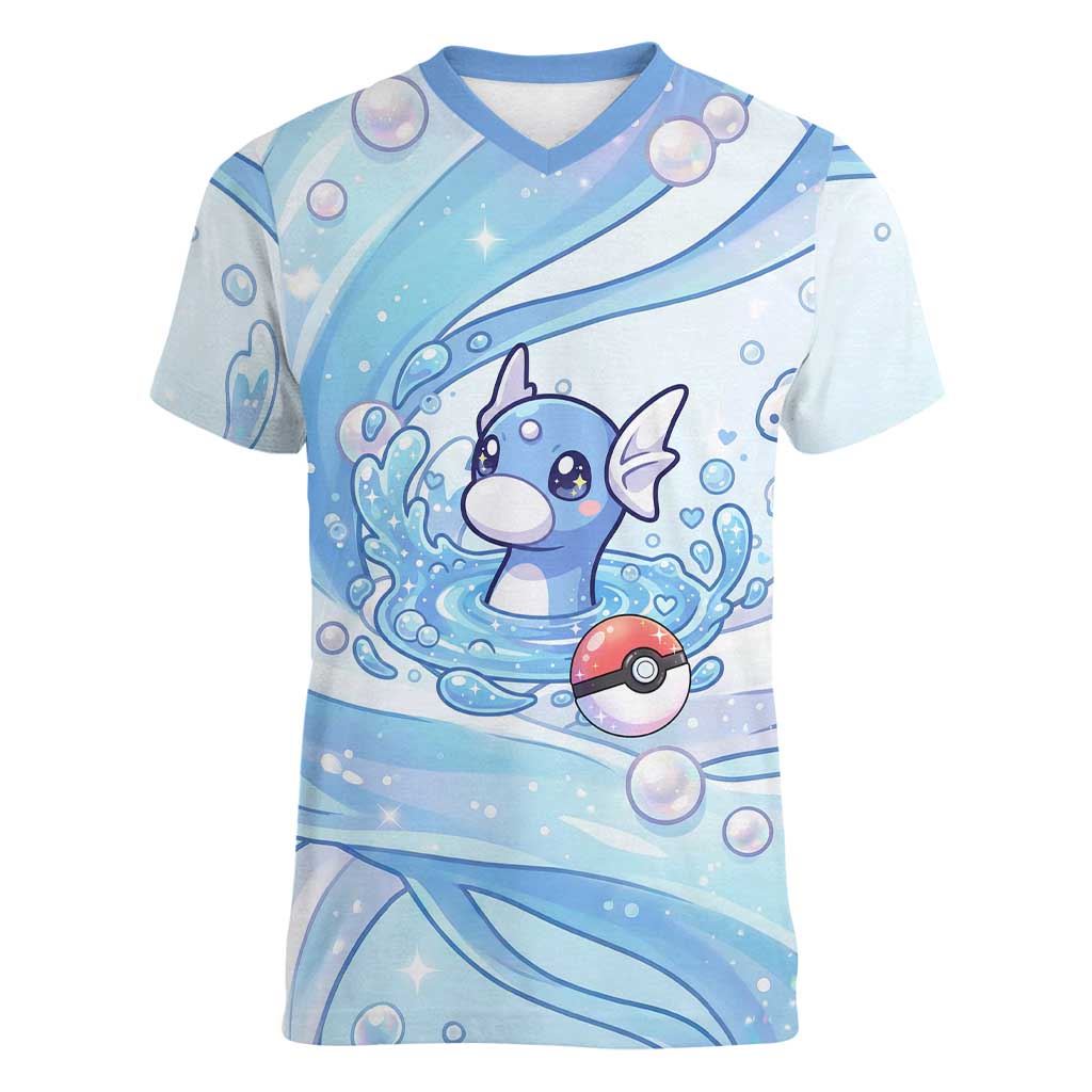 Dratini Women V-Neck T-Shirt Pastel Aquatic Crystal Art