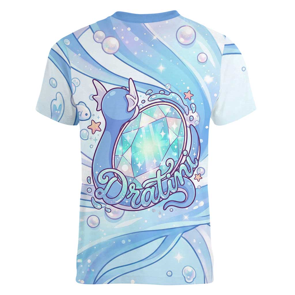 Dratini Women V-Neck T-Shirt Pastel Aquatic Crystal Art