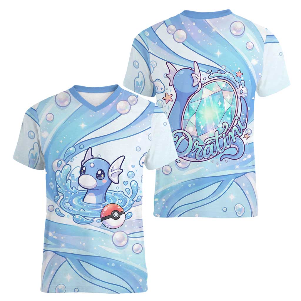 Dratini Women V-Neck T-Shirt Pastel Aquatic Crystal Art