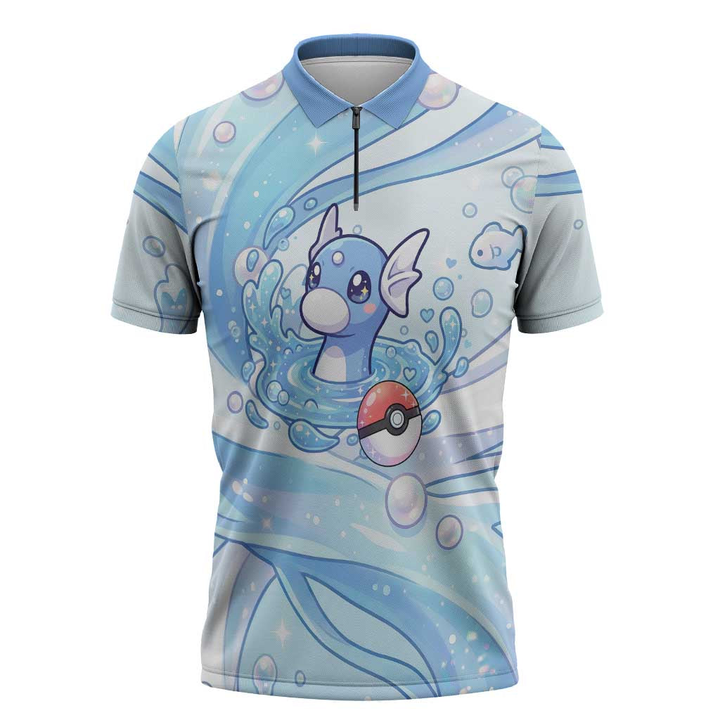 Dratini Zipper Polo Shirt Pastel Aquatic Crystal Art