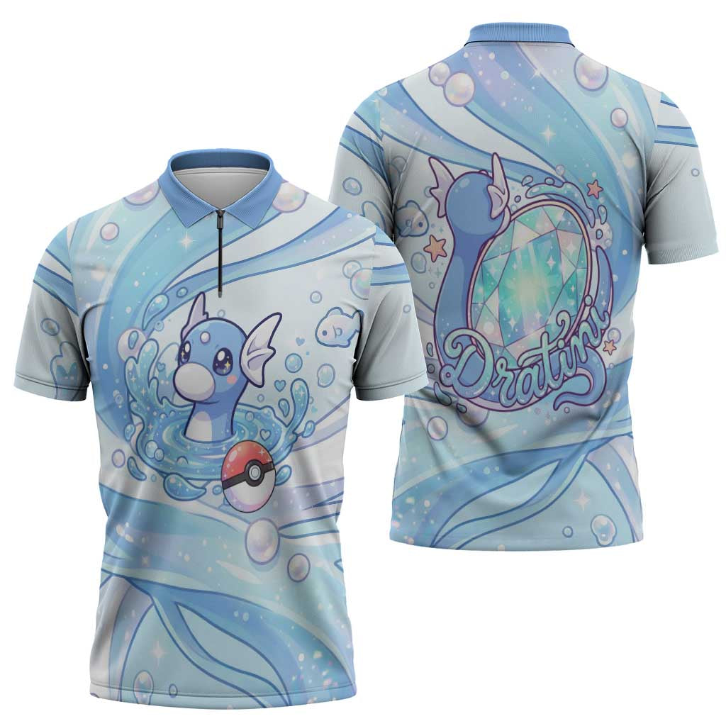 Dratini Zipper Polo Shirt Pastel Aquatic Crystal Art
