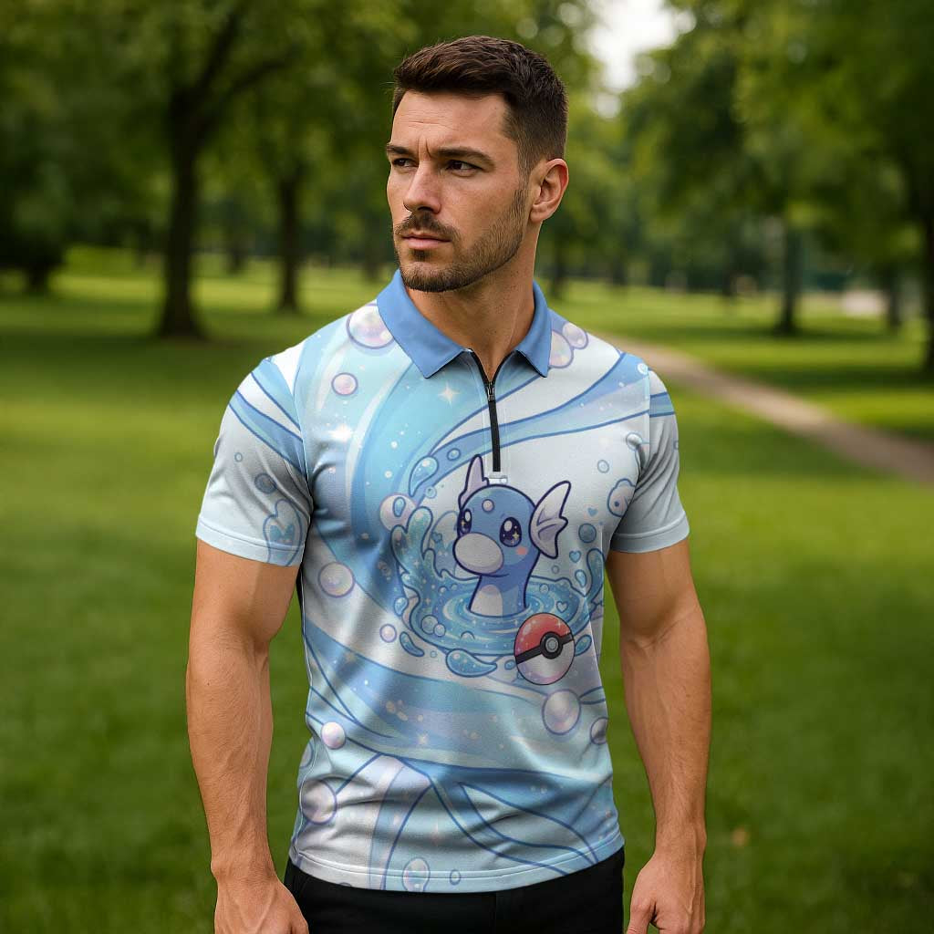 Dratini Zipper Polo Shirt Pastel Aquatic Crystal Art