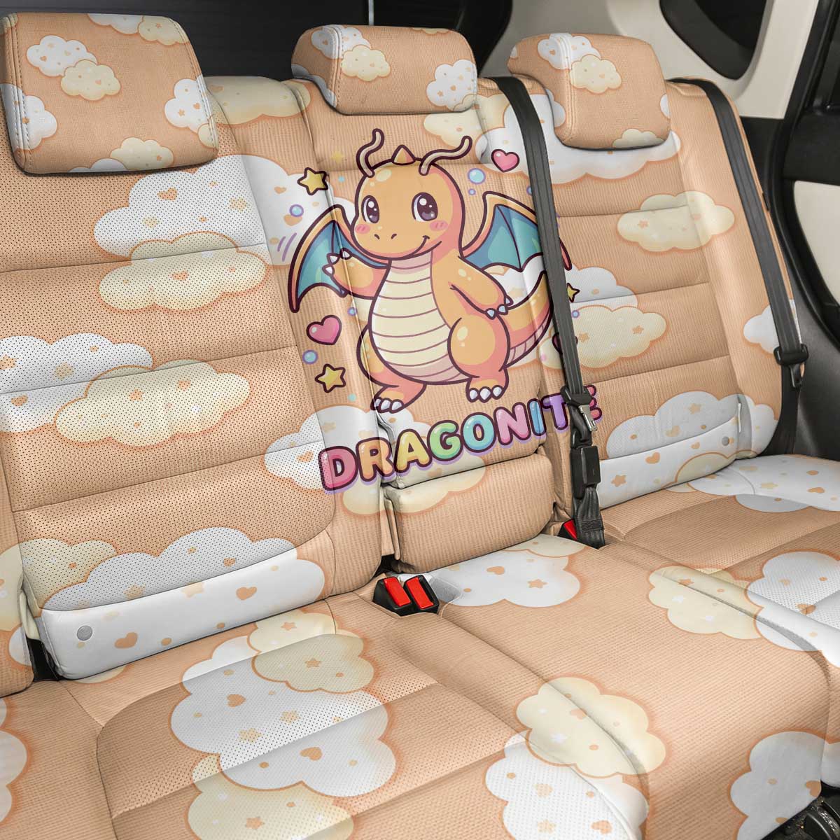 Dragonite Back Car Seat Cover Whimsical Pastel Cloud Art