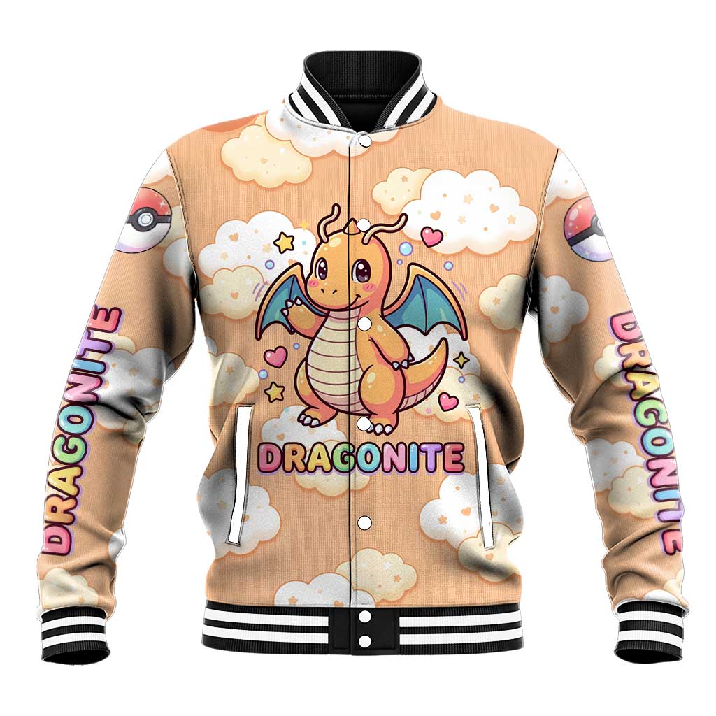 Dragonite Baseball Jacket Whimsical Pastel Cloud Art