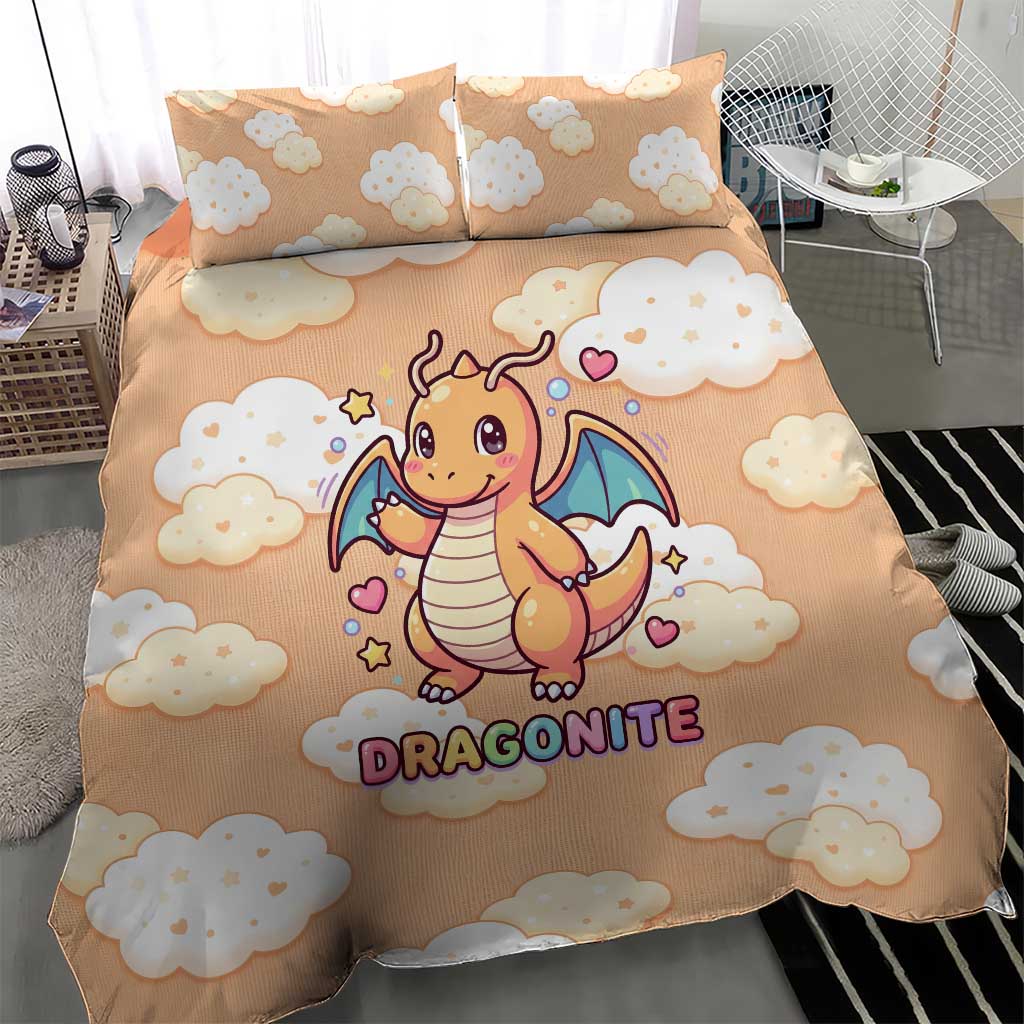 Dragonite Bedding Set Whimsical Pastel Cloud Art