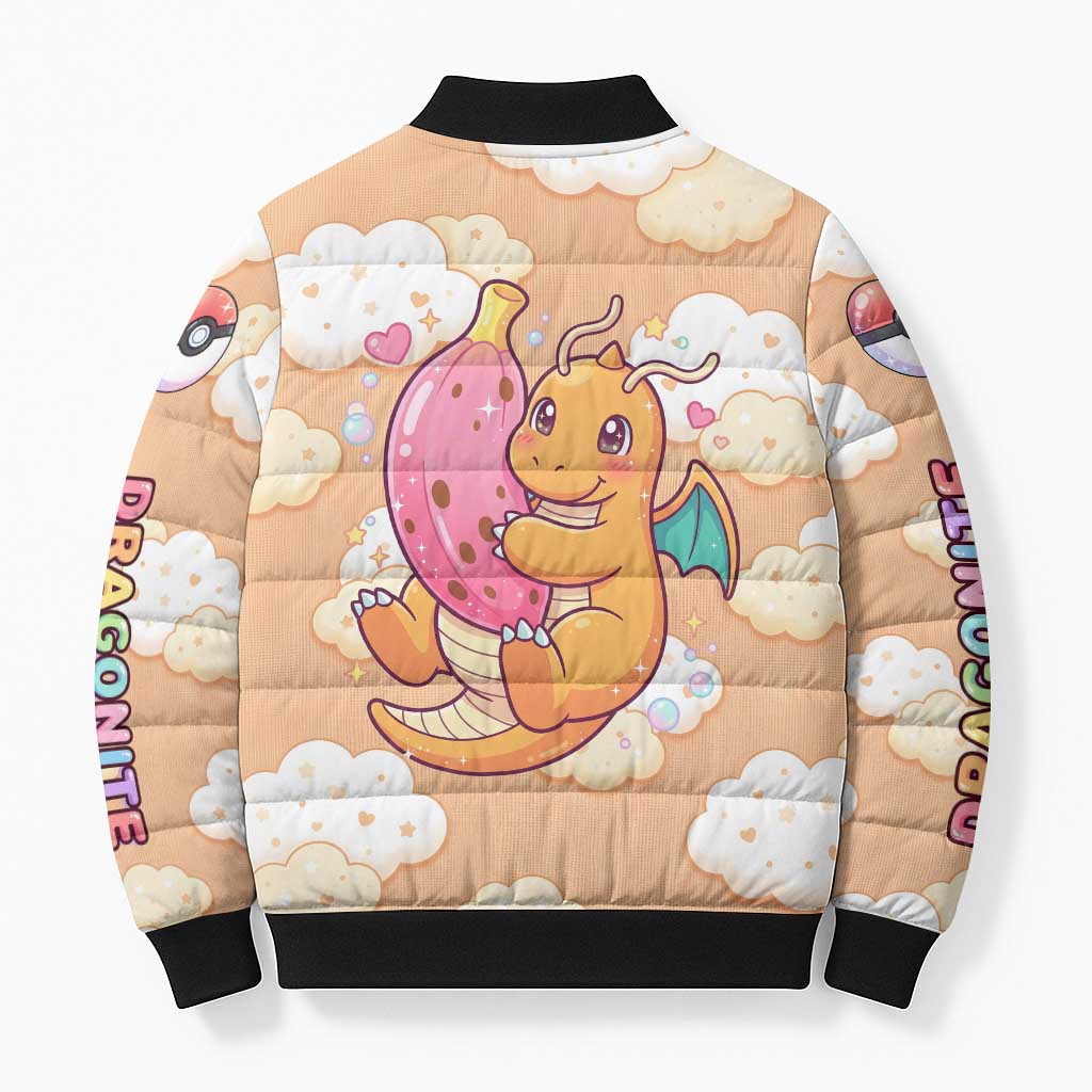 Dragonite Bomber Puffer Jacket Whimsical Pastel Cloud Art
