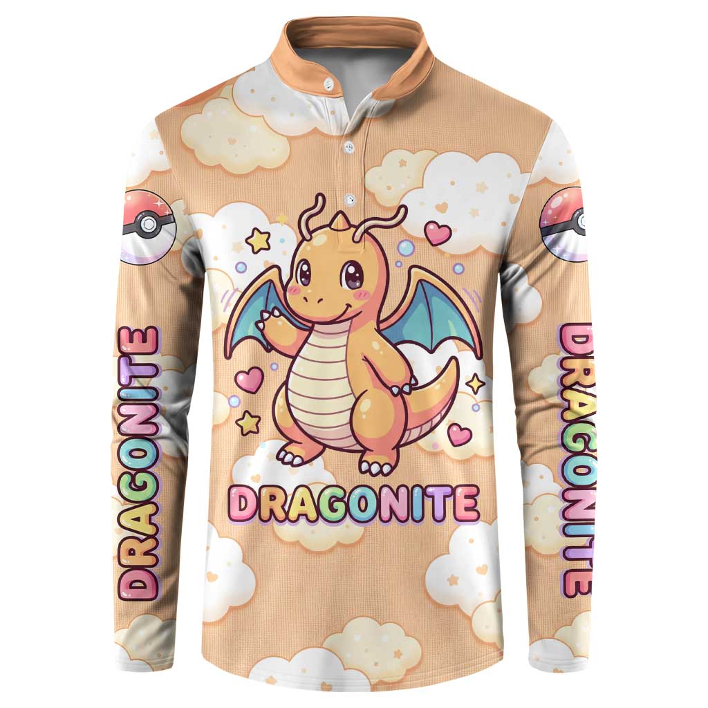 Dragonite Button Sweatshirt Whimsical Pastel Cloud Art