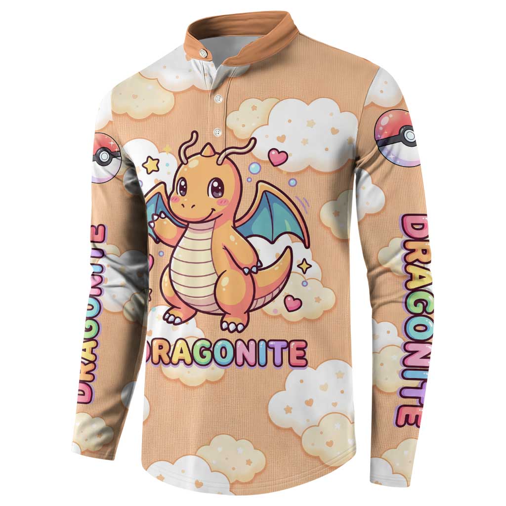 Dragonite Button Sweatshirt Whimsical Pastel Cloud Art