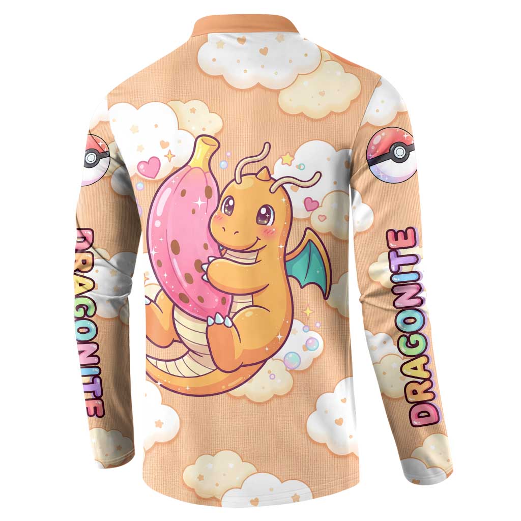 Dragonite Button Sweatshirt Whimsical Pastel Cloud Art