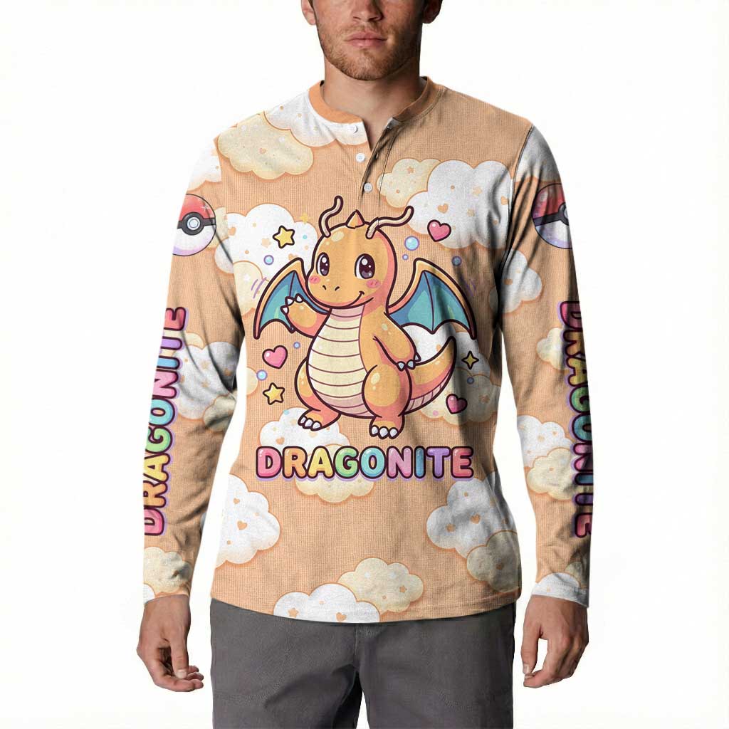 Dragonite Button Sweatshirt Whimsical Pastel Cloud Art
