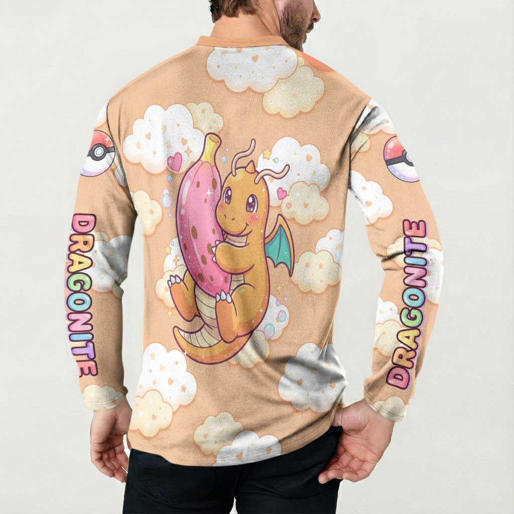 Dragonite Button Sweatshirt Whimsical Pastel Cloud Art