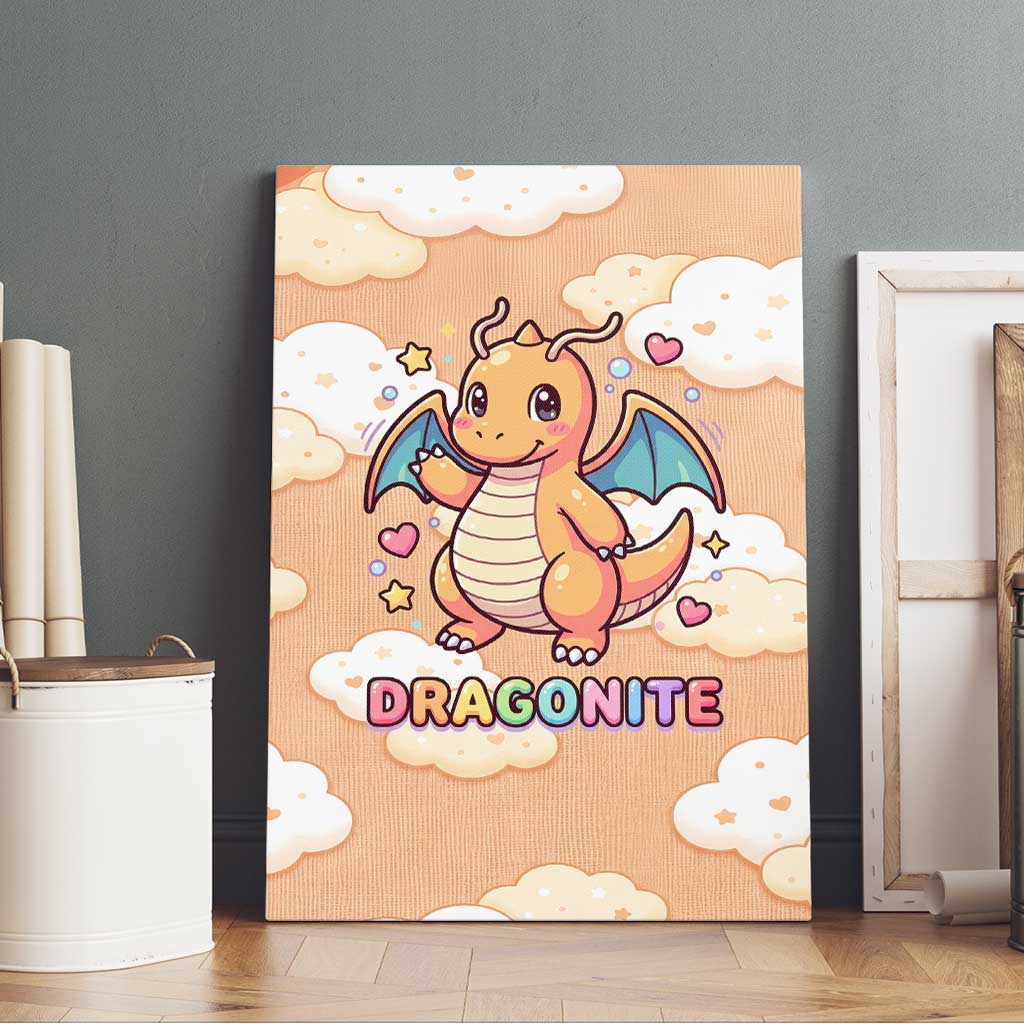 Dragonite Canvas Wall Art Whimsical Pastel Cloud Art