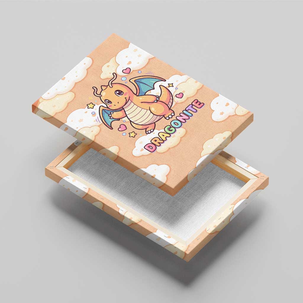 Dragonite Canvas Wall Art Whimsical Pastel Cloud Art