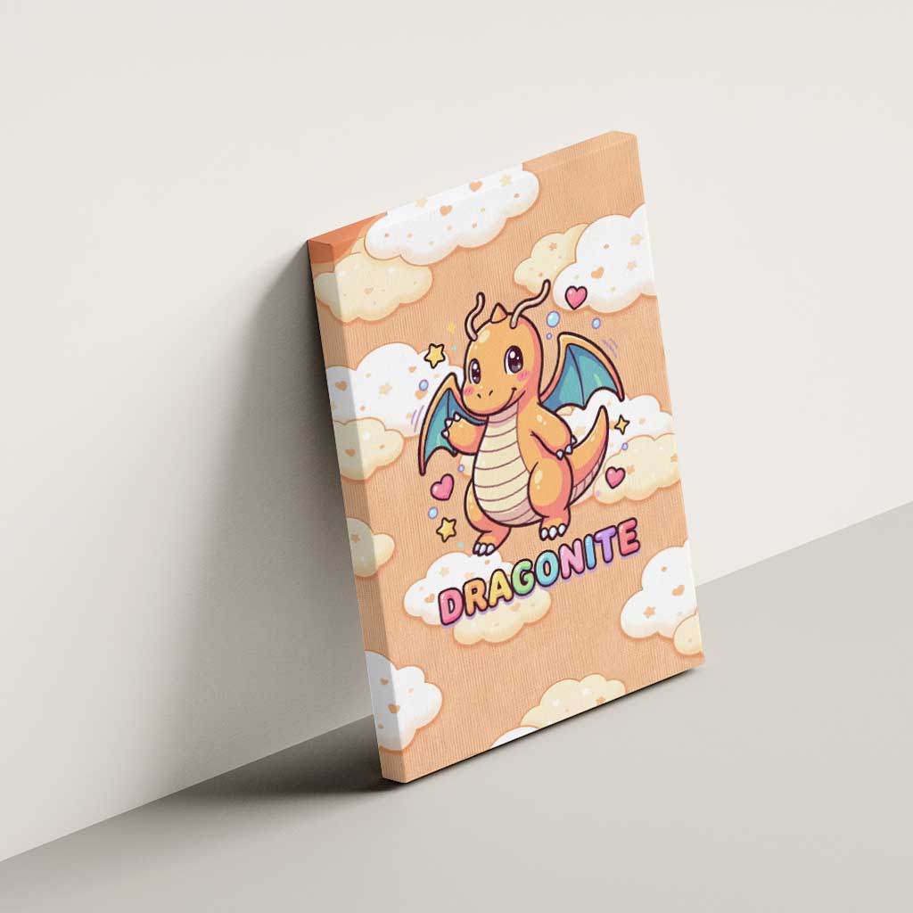 Dragonite Canvas Wall Art Whimsical Pastel Cloud Art