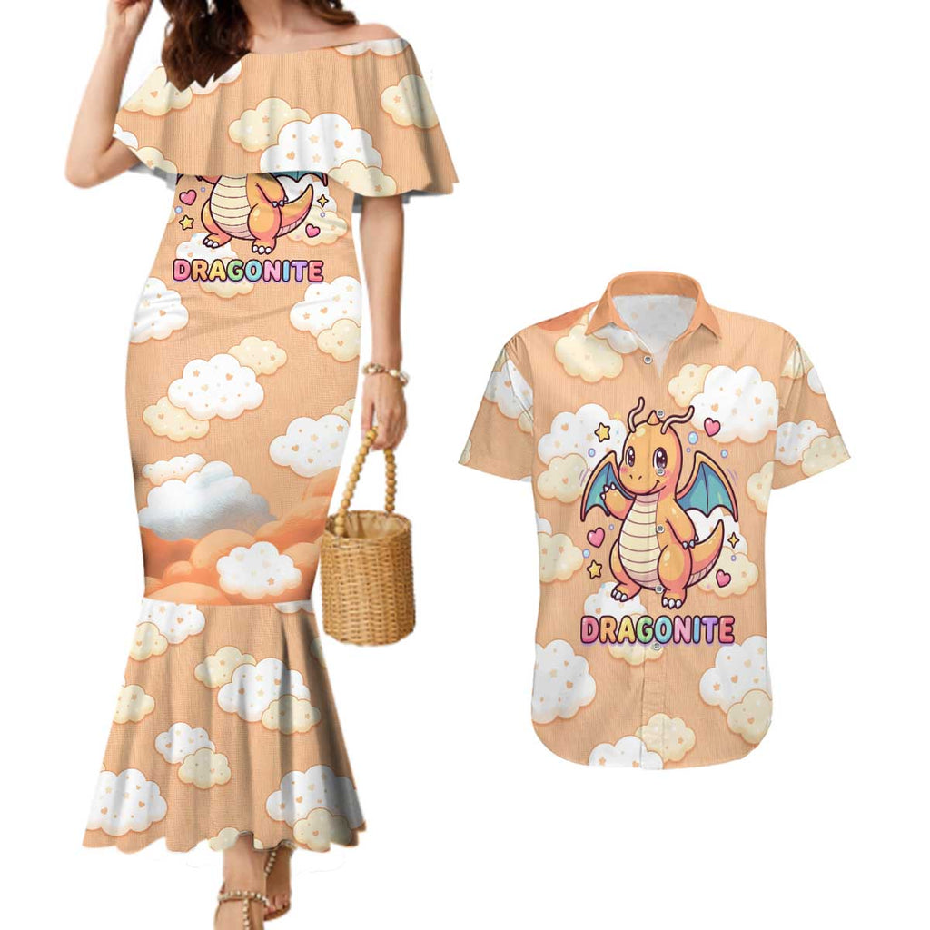 Dragonite Couples Matching Mermaid Dress and Hawaiian Shirt Whimsical Pastel Cloud Art