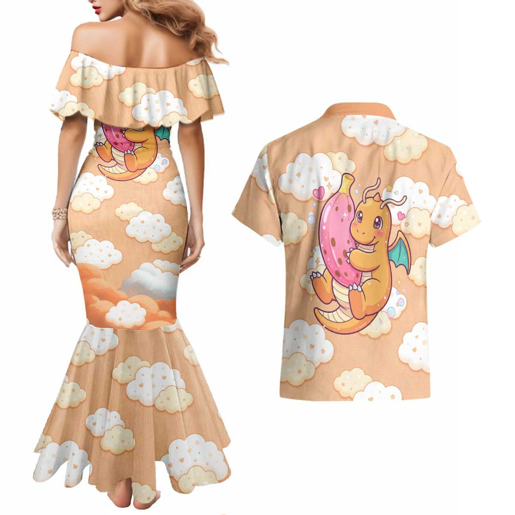 Dragonite Couples Matching Mermaid Dress and Hawaiian Shirt Whimsical Pastel Cloud Art