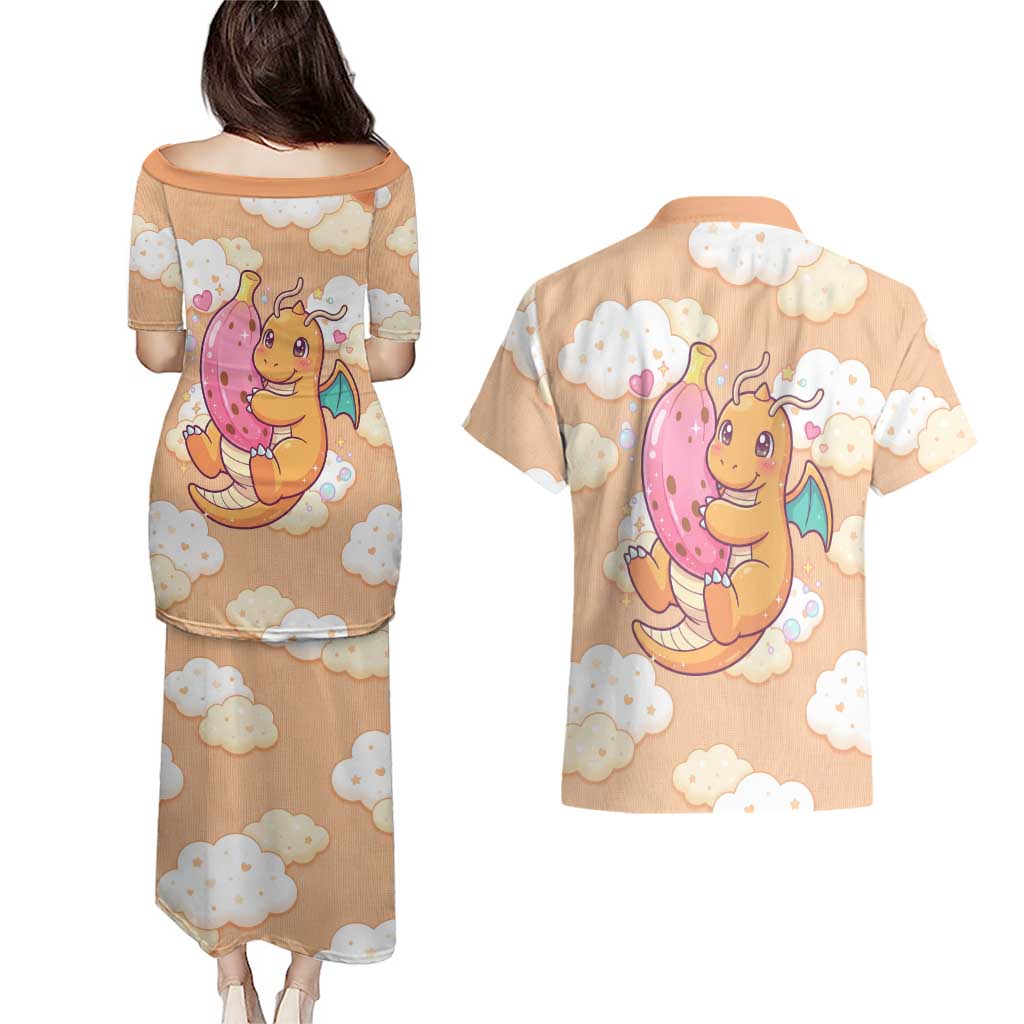 Dragonite Couples Matching Puletasi and Hawaiian Shirt Whimsical Pastel Cloud Art