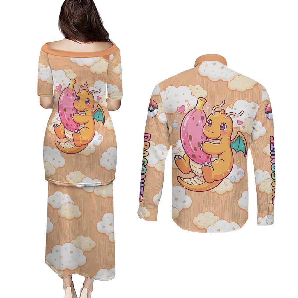 Dragonite Couples Matching Puletasi and Long Sleeve Button Shirt Whimsical Pastel Cloud Art