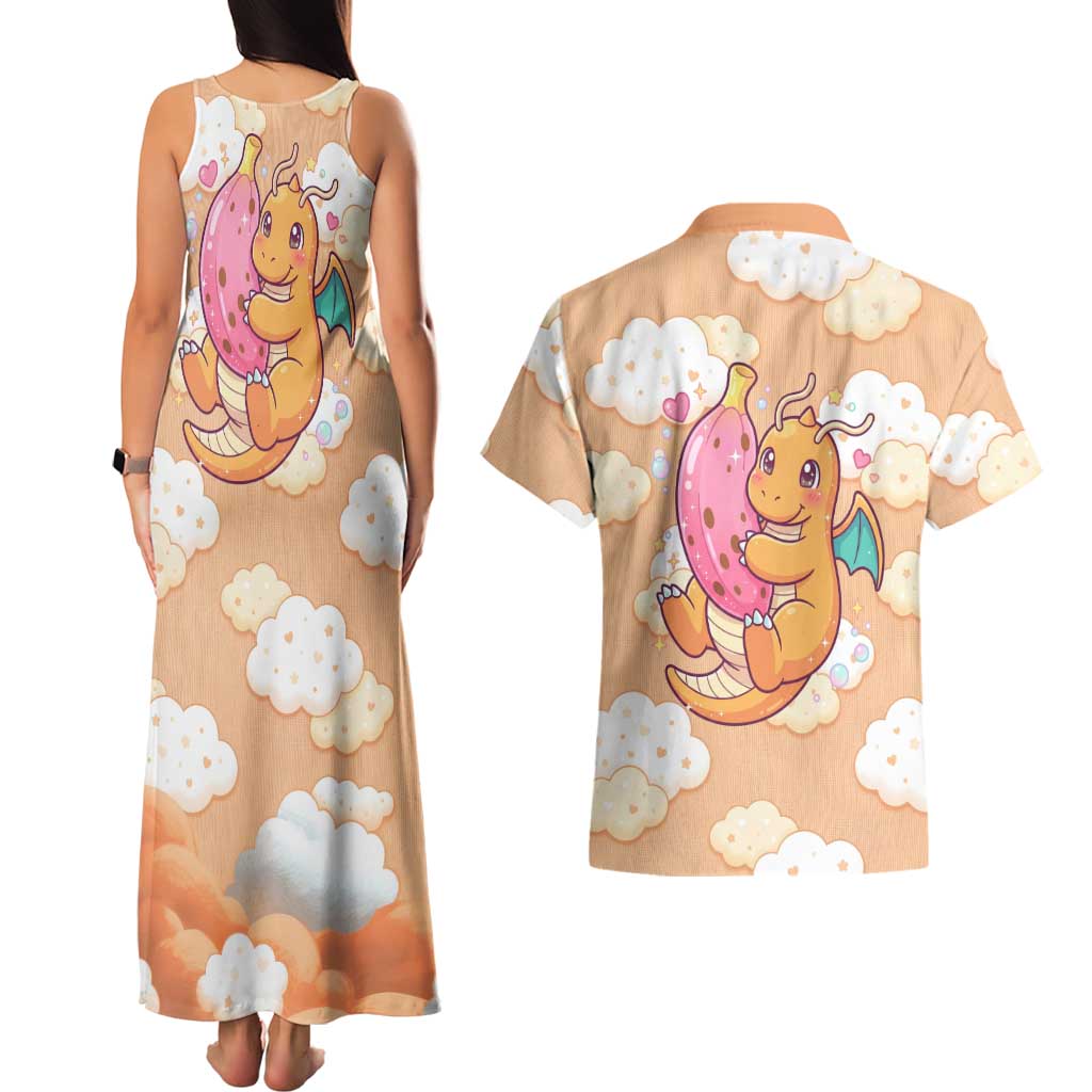 Dragonite Couples Matching Tank Maxi Dress and Hawaiian Shirt Whimsical Pastel Cloud Art