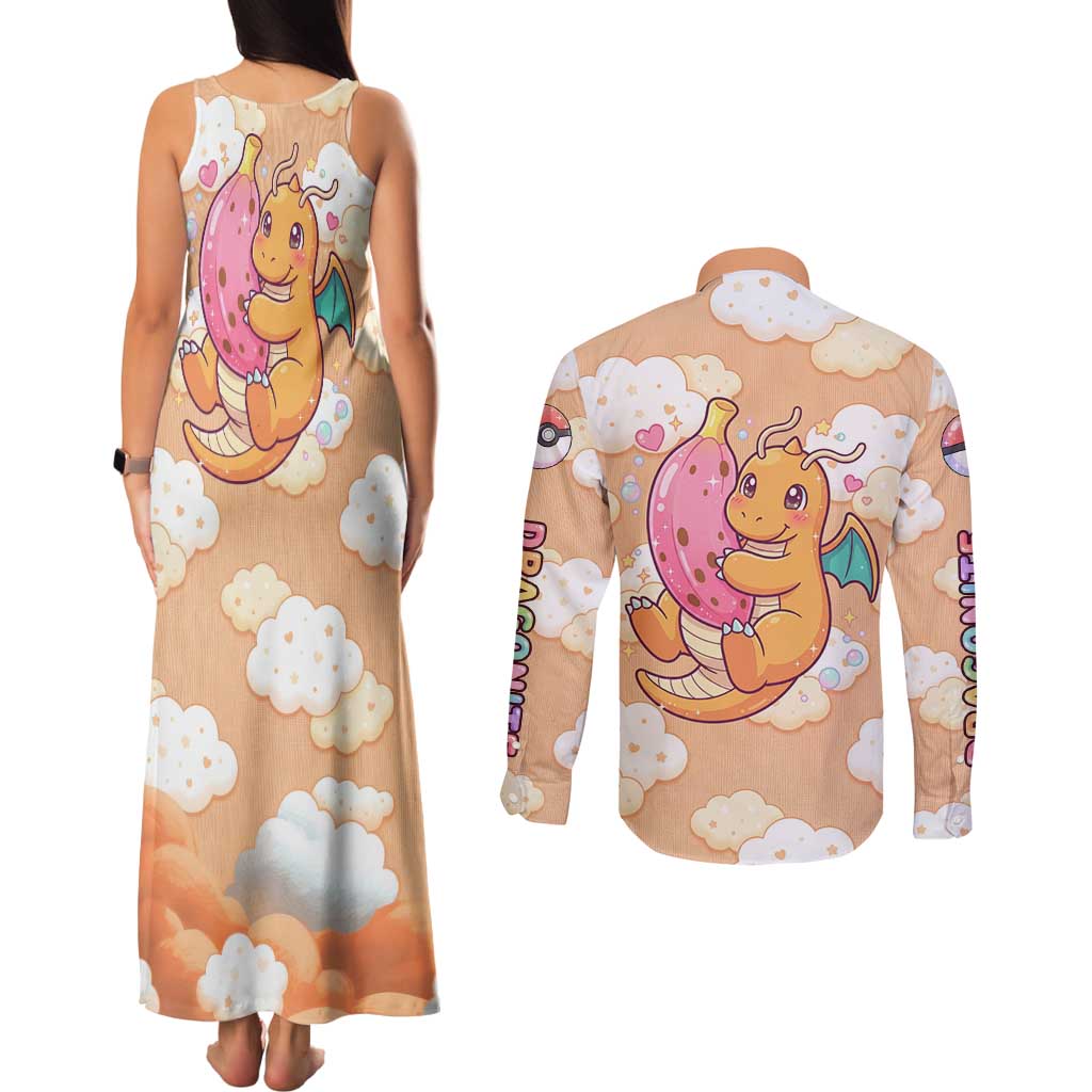 Dragonite Couples Matching Tank Maxi Dress and Long Sleeve Button Shirt Whimsical Pastel Cloud Art