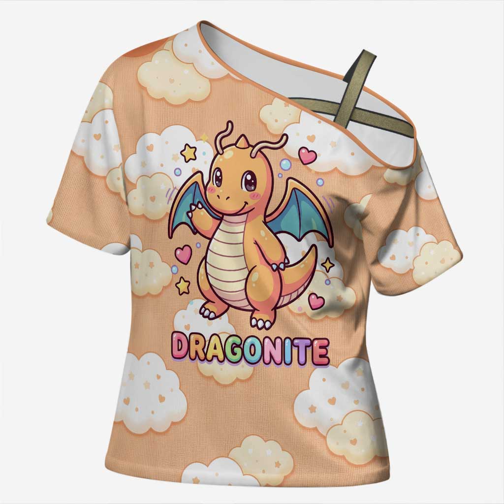 Dragonite Cross Shoulder Shirt Whimsical Pastel Cloud Art