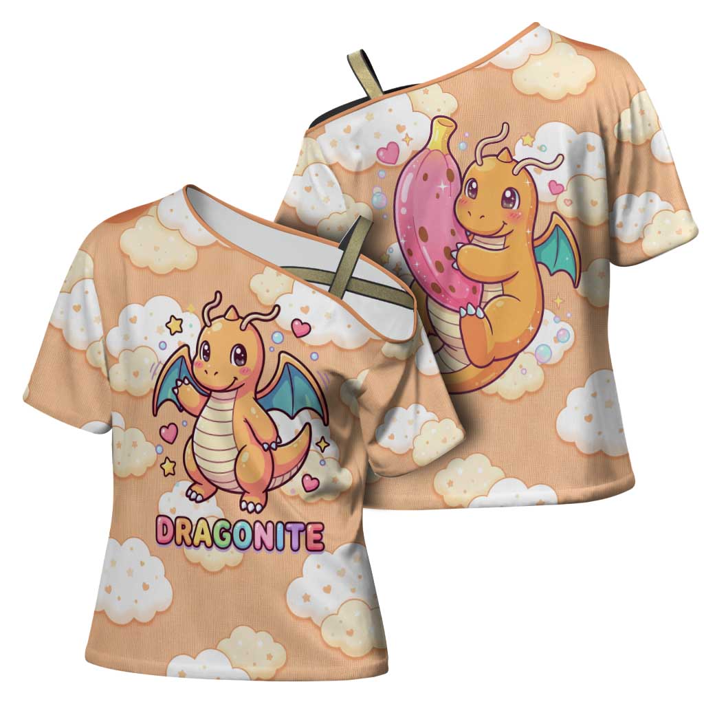 Dragonite Cross Shoulder Shirt Whimsical Pastel Cloud Art