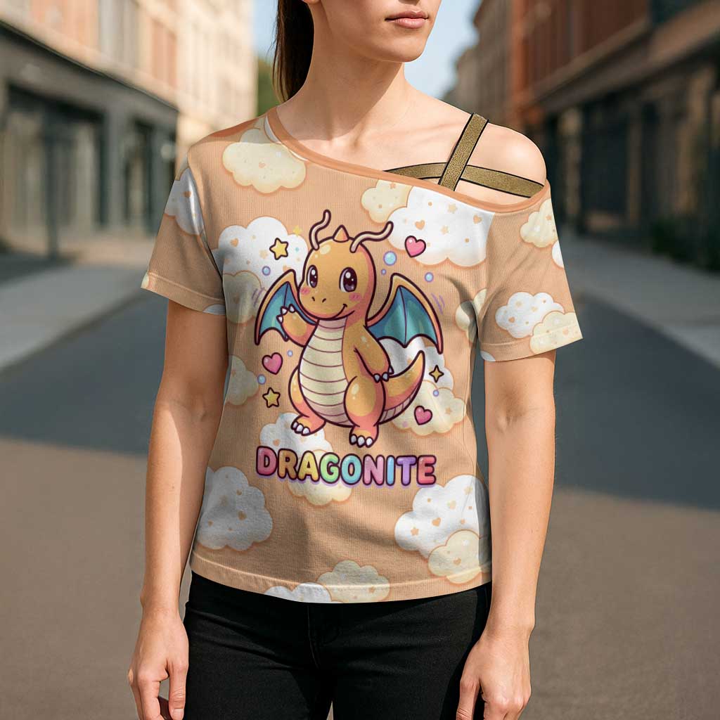 Dragonite Cross Shoulder Shirt Whimsical Pastel Cloud Art