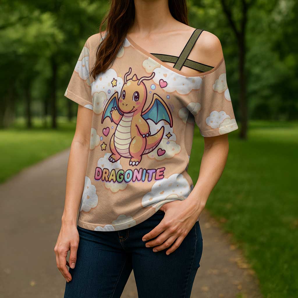 Dragonite Cross Shoulder Shirt Whimsical Pastel Cloud Art