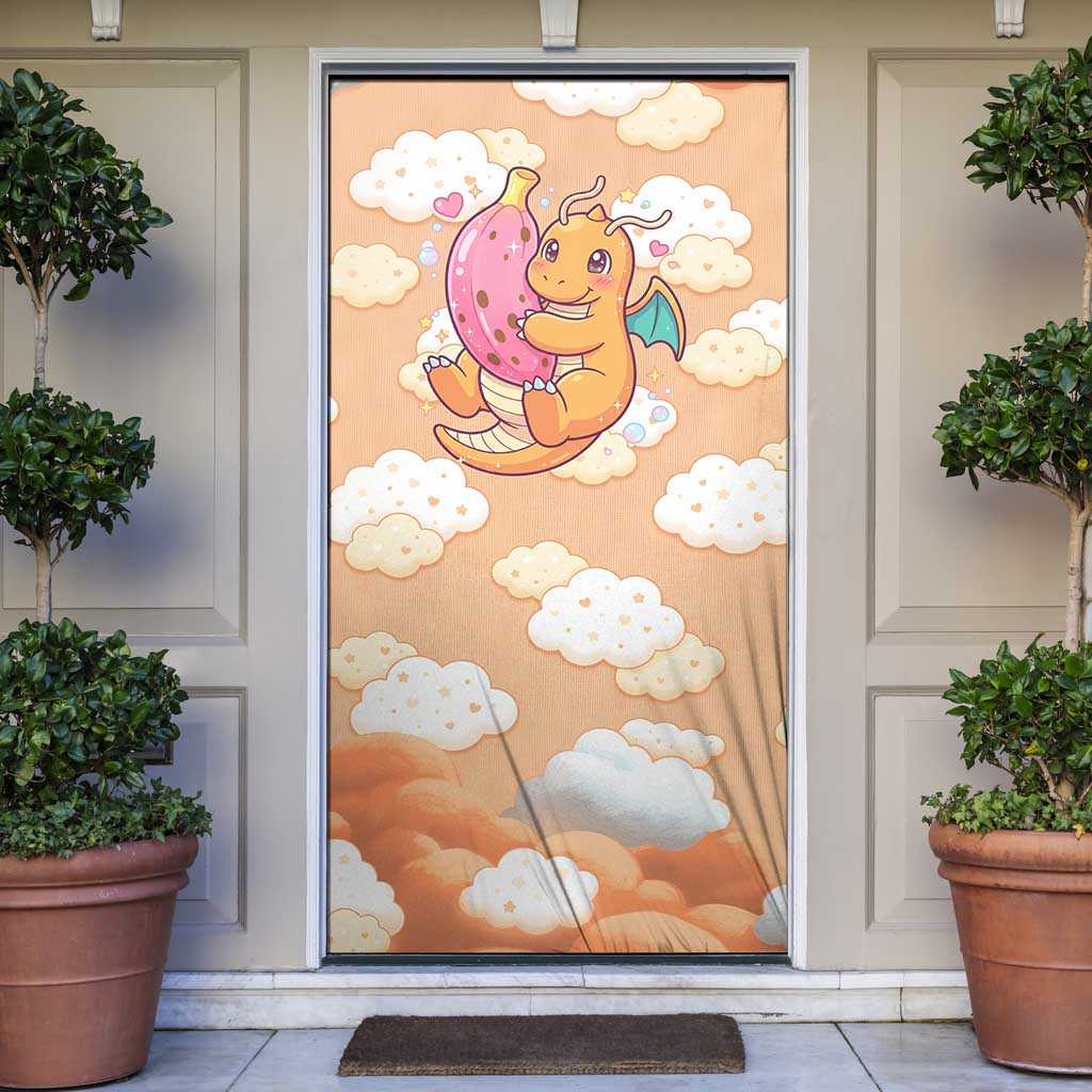 Dragonite Door Cover Whimsical Pastel Cloud Art