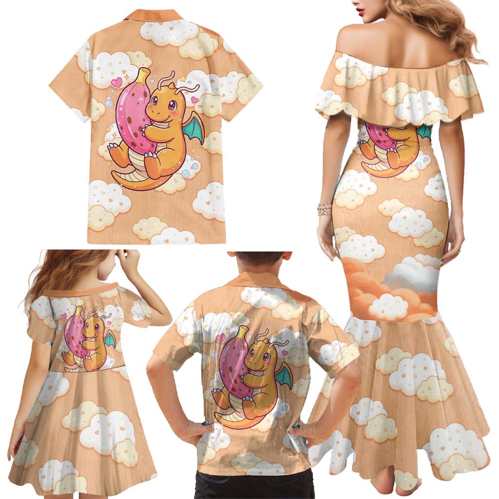 Dragonite Family Matching Mermaid Dress and Hawaiian Shirt Whimsical Pastel Cloud Art