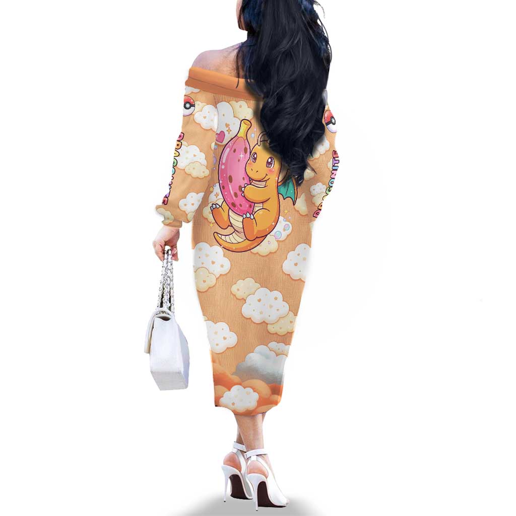 Dragonite Family Matching Off The Shoulder Long Sleeve Dress and Hawaiian Shirt Whimsical Pastel Cloud Art
