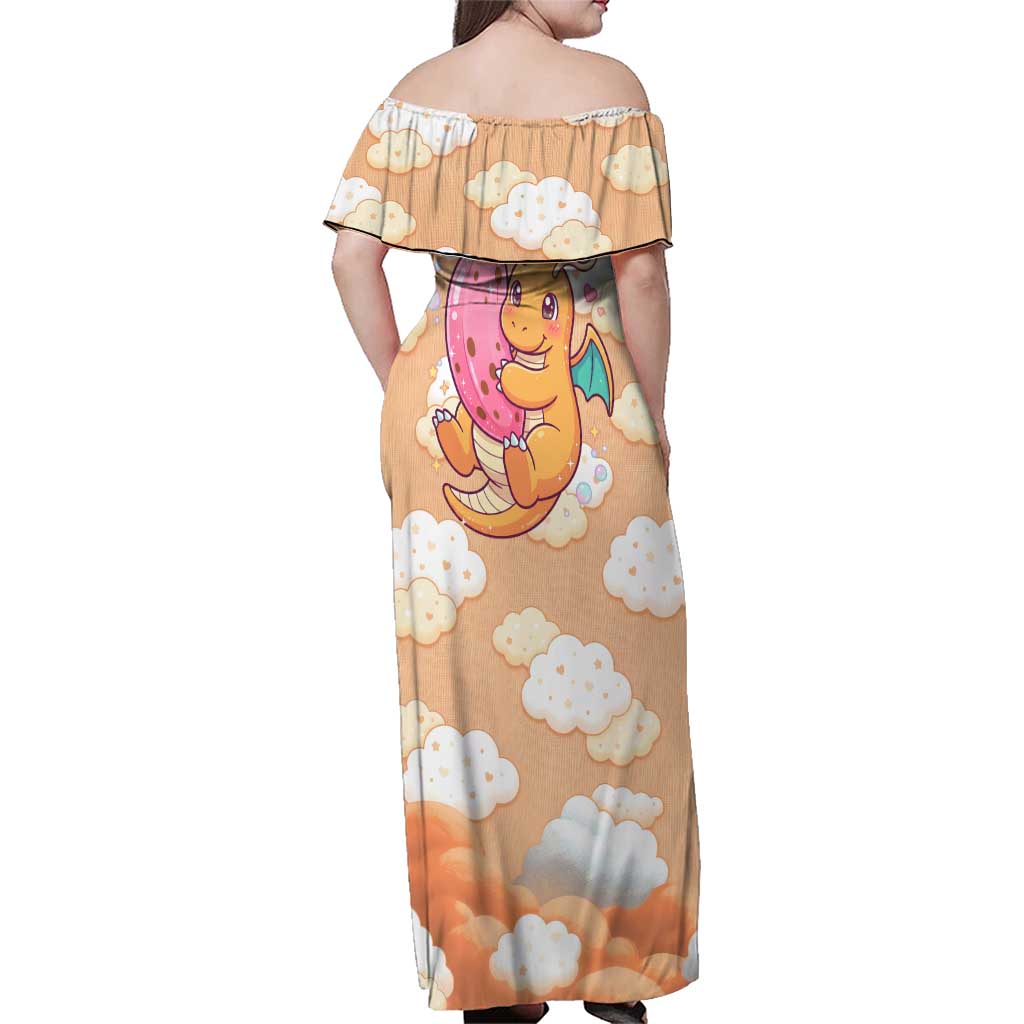 Dragonite Family Matching Off Shoulder Maxi Dress and Hawaiian Shirt Whimsical Pastel Cloud Art