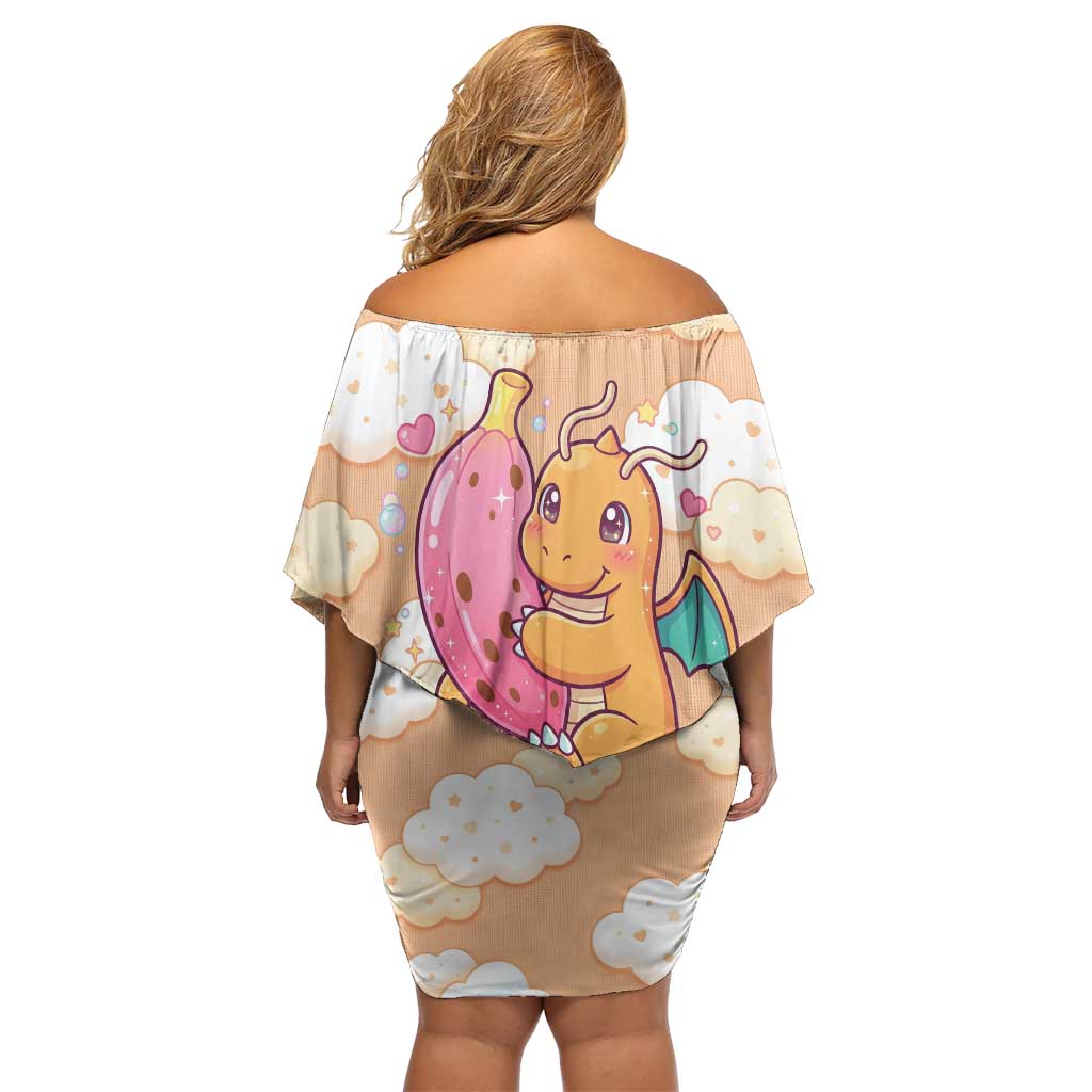 Dragonite Family Matching Off Shoulder Short Dress and Hawaiian Shirt Whimsical Pastel Cloud Art