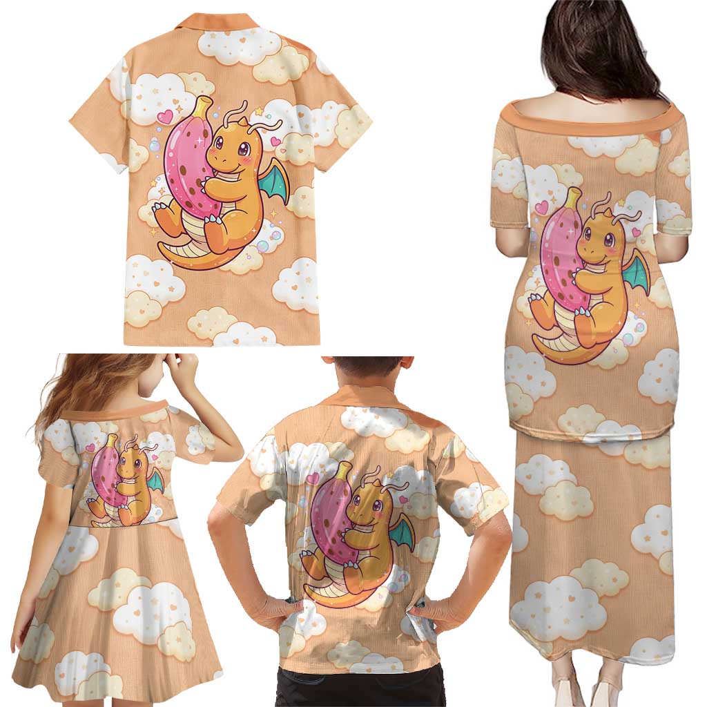 Dragonite Family Matching Puletasi and Hawaiian Shirt Whimsical Pastel Cloud Art