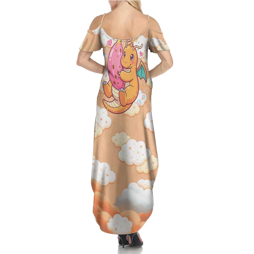 Dragonite Family Matching Summer Maxi Dress and Hawaiian Shirt Whimsical Pastel Cloud Art