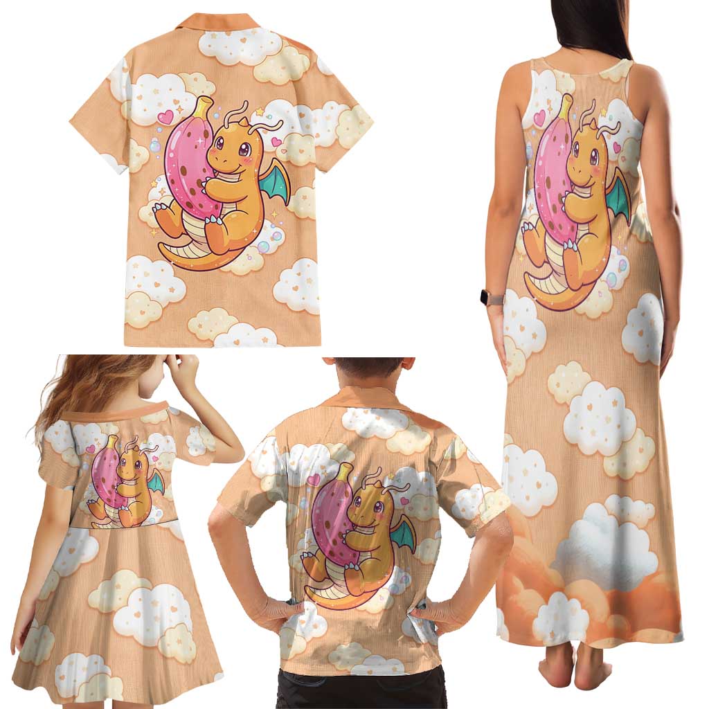 Dragonite Family Matching Tank Maxi Dress and Hawaiian Shirt Whimsical Pastel Cloud Art