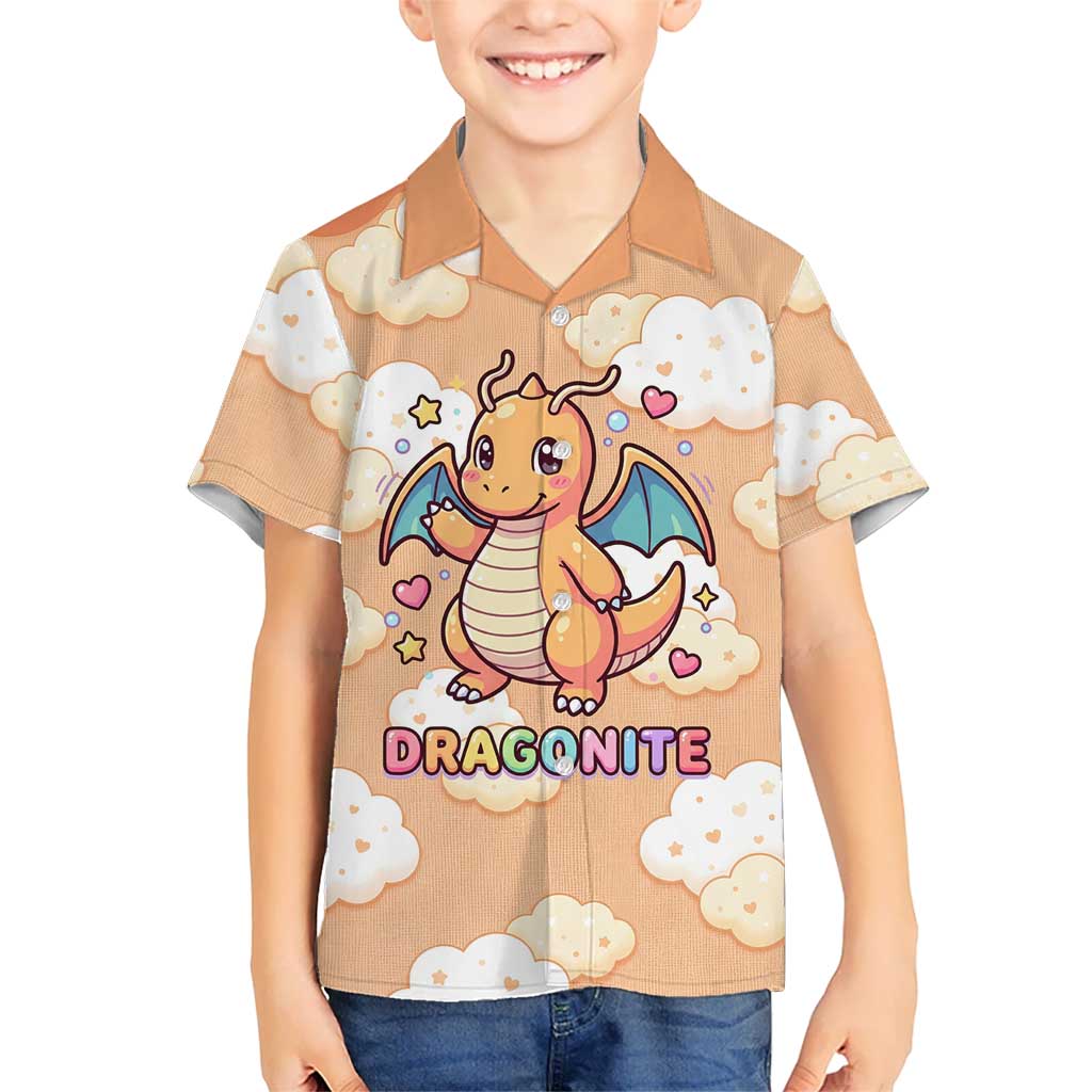 Dragonite Kid Hawaiian Shirt Whimsical Pastel Cloud Art