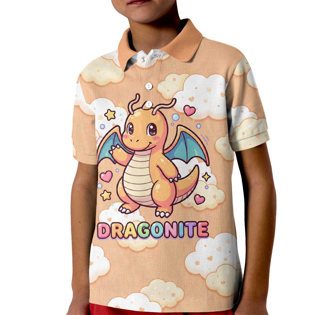 Dragonite Kid Polo Shirt Whimsical Pastel Cloud Art