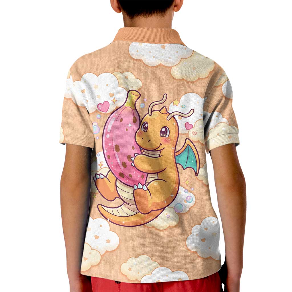 Dragonite Kid Polo Shirt Whimsical Pastel Cloud Art