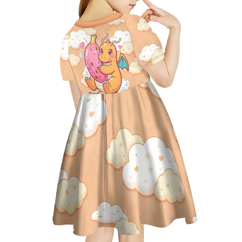 Dragonite Kid Short Sleeve Dress Whimsical Pastel Cloud Art