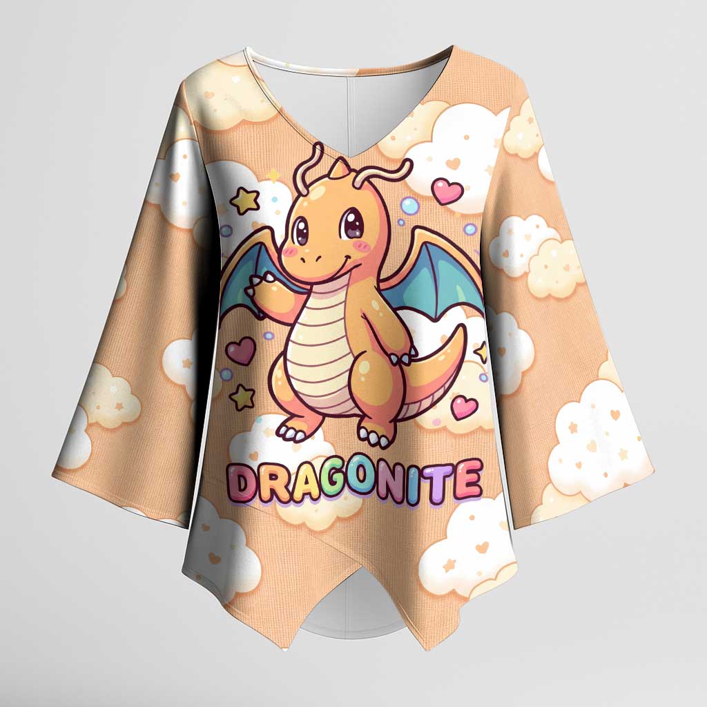 Dragonite Kimono Sleeve Blouse Whimsical Pastel Cloud Art