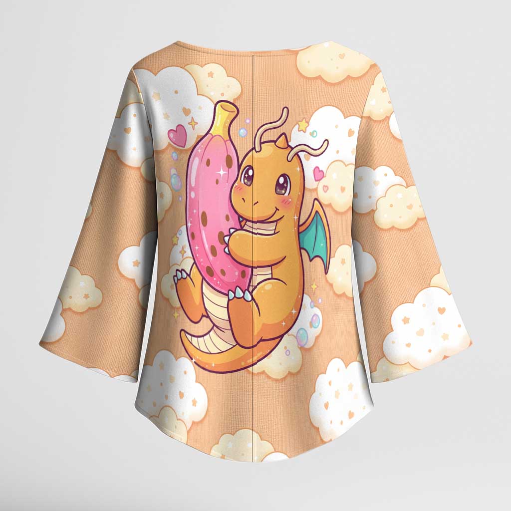 Dragonite Kimono Sleeve Blouse Whimsical Pastel Cloud Art